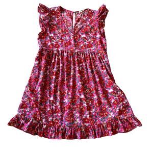 JODIFL Floral Ruffle Sleeve Empire Waist Dress Size S Coquette Preppy Glam Flowy
